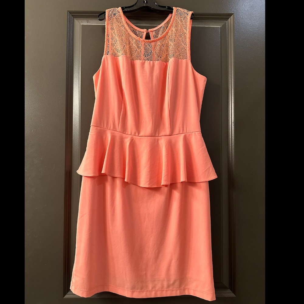 Peach dress with lace accents
